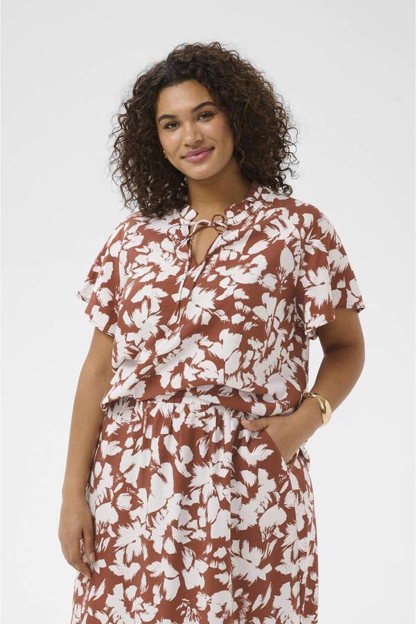 Kaffe Curve gebloemde top koraalrood