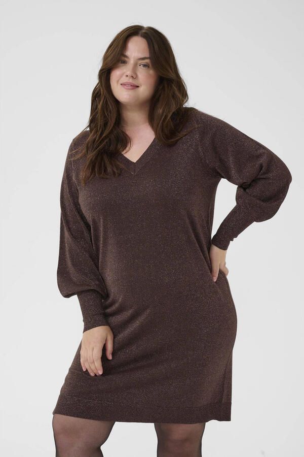 Kaffe Curve gebreide jurk met glitter donkerbruin