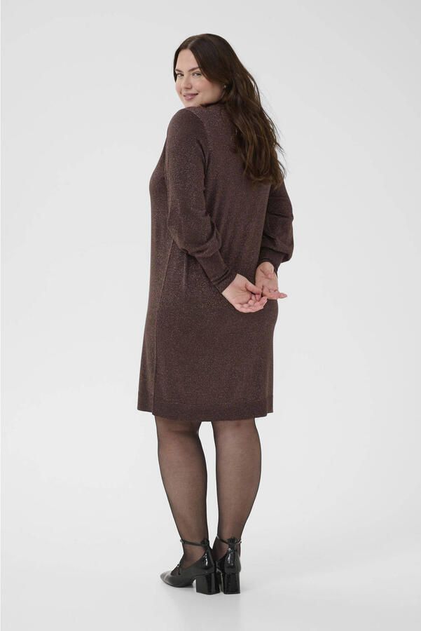 Kaffe Curve gebreide jurk met glitter donkerbruin - Foto 2