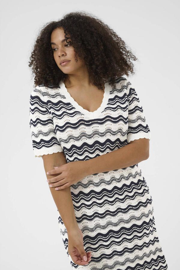 Kaffe Curve gestreepte zomerjurk donkerblauw