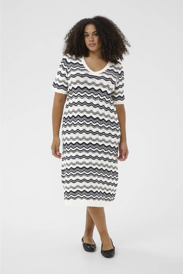 Kaffe Curve gestreepte zomerjurk donkerblauw - Foto 3