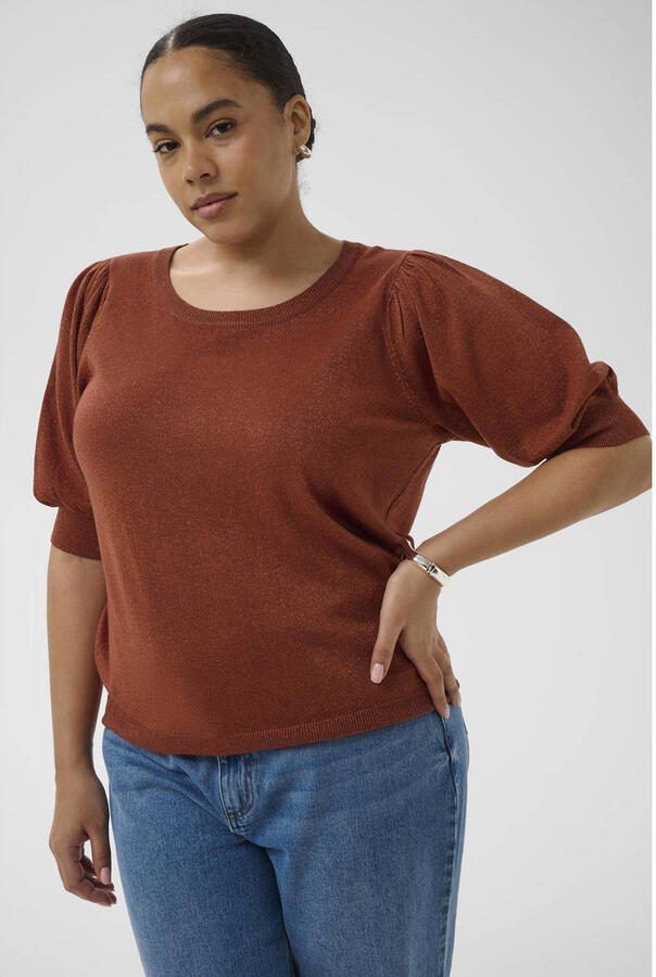 Kaffe Curve glitter top roodbruin