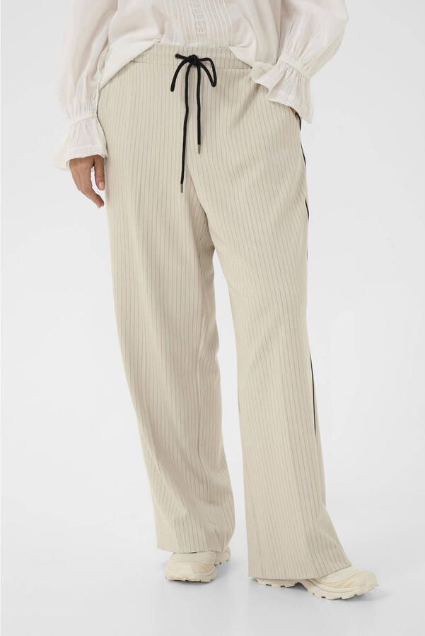 Kaffe Curve KCsirana casual broek met krijtstreep beige