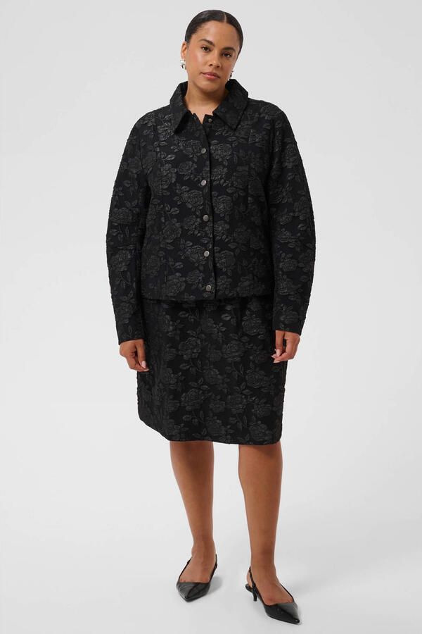 Kaffe Curve Plus Size gebloemde jas zwart - Foto 3