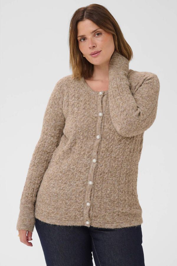 Kaffe Curve Plus Size gebreid vest met wol beige