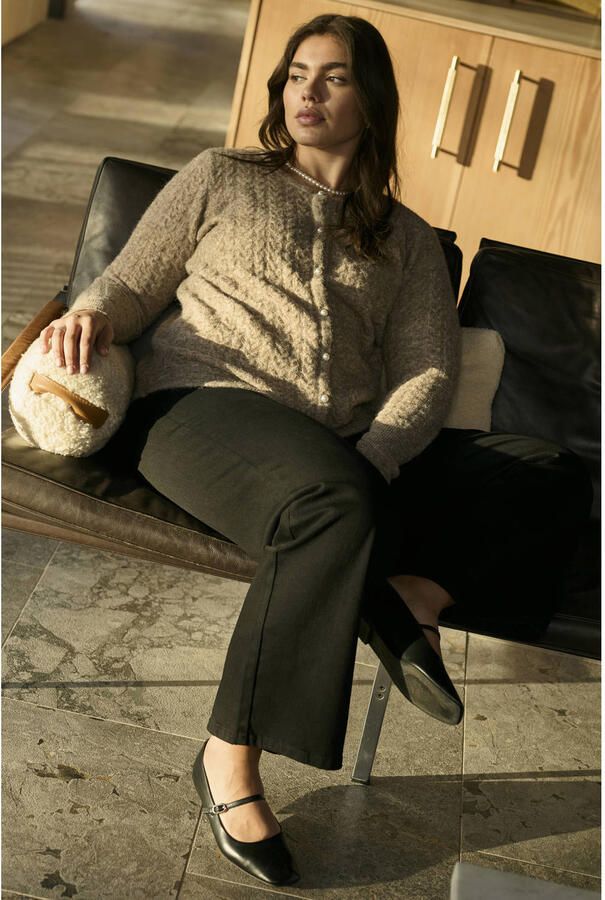 Kaffe Curve Plus Size gebreid vest met wol beige - Foto 2