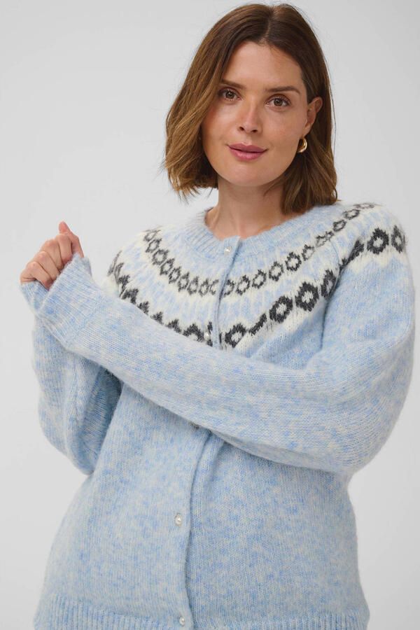 Kaffe Curve Plus Size gebreid vest met wol blauw