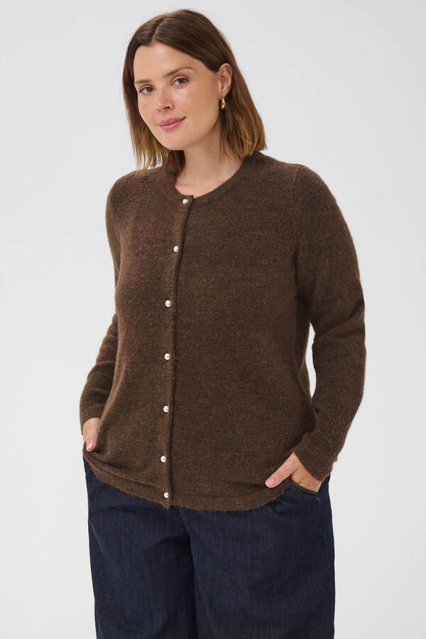 Kaffe Curve Plus Size gebreid vest met wol bruin