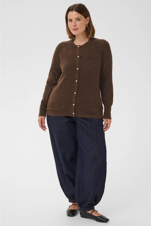 Kaffe Curve Plus Size gebreid vest met wol bruin - Foto 3