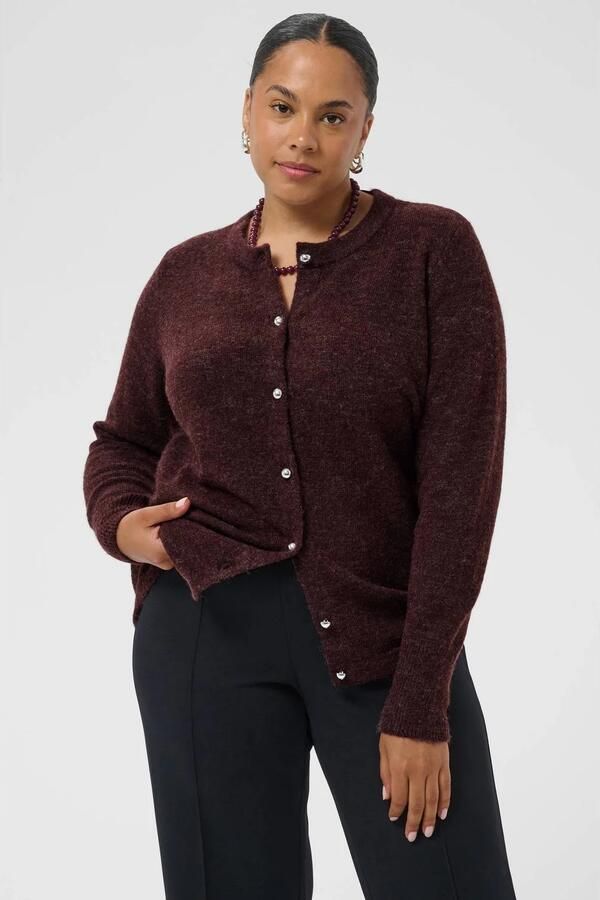Kaffe Curve Plus Size gebreid vest met wol donkerbruin