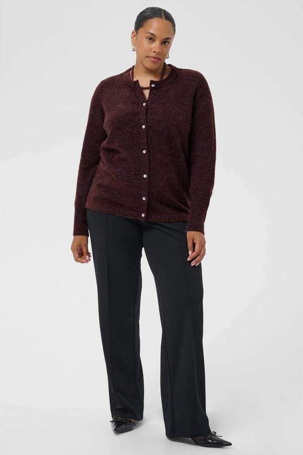 Kaffe Curve Plus Size gebreid vest met wol donkerbruin - Foto 3
