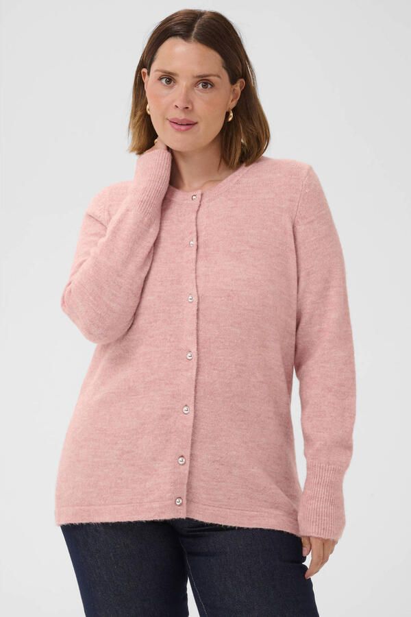 Kaffe Curve Plus Size gebreid vest met wol lichtroze