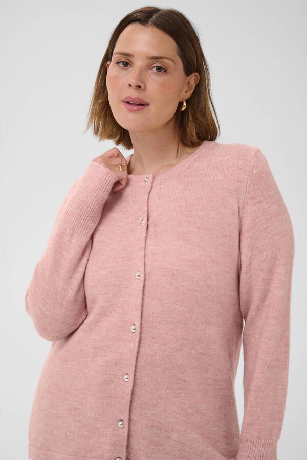 Kaffe Curve Plus Size gebreid vest met wol lichtroze - Foto 3