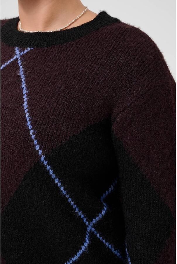 Kaffe Curve Plus Size gebreide geruite trui met wol grijs zwart wit - Foto 3