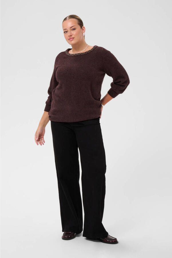 Kaffe Curve Plus Size gebreide trui met studs en wol roodbruin - Foto 3