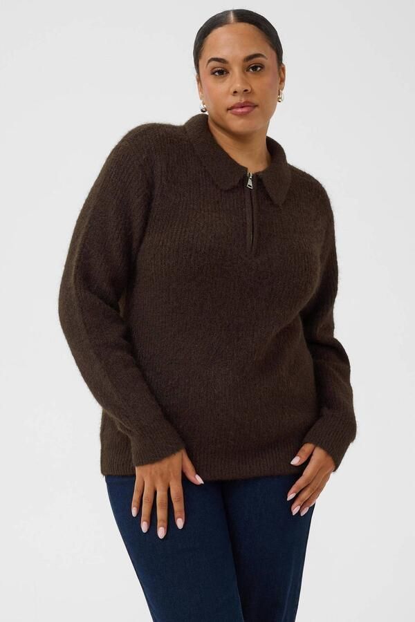 Kaffe Curve Plus Size gebreide trui met wol donkerbruin