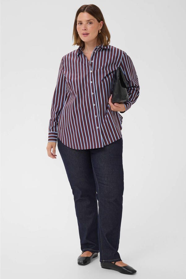 Kaffe Curve Plus Size gestreepte blouse donkerrood blauw wit - Foto 2