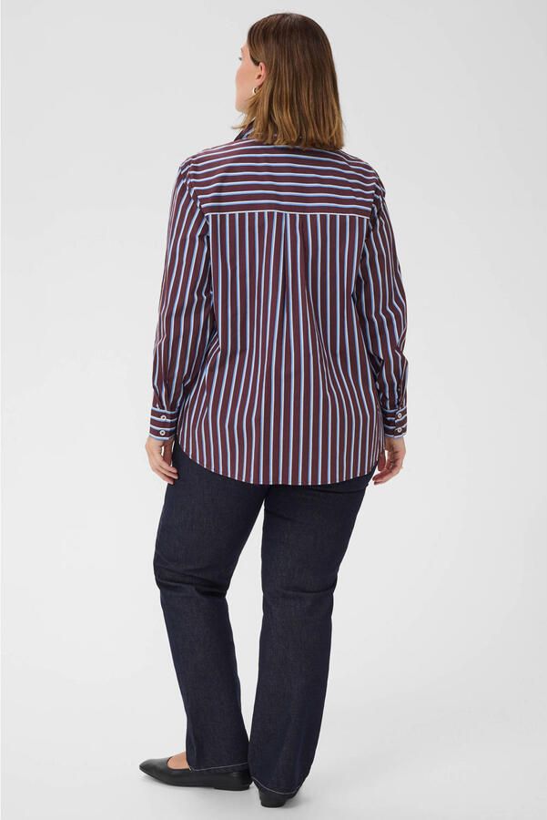 Kaffe Curve Plus Size gestreepte blouse donkerrood blauw wit - Foto 3