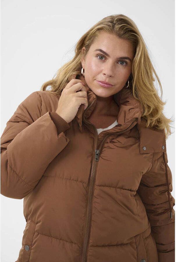 Kaffe Curve Plus Size gewatteerde winterjas camel