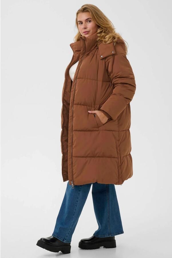 Kaffe Curve Plus Size gewatteerde winterjas camel - Foto 3