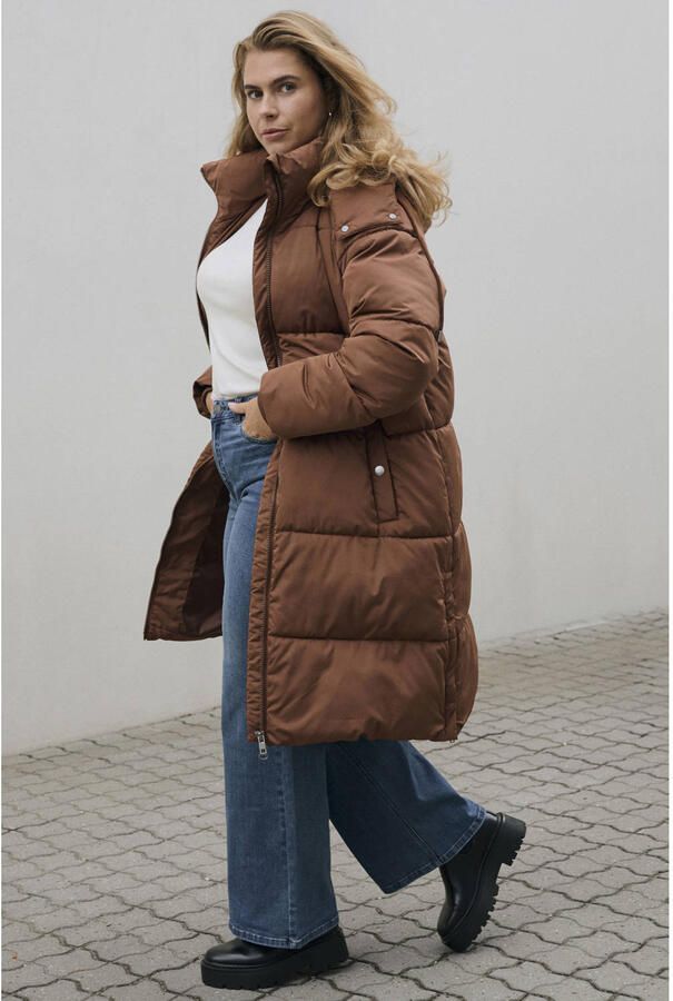 Kaffe Curve Plus Size gewatteerde winterjas camel - Foto 2