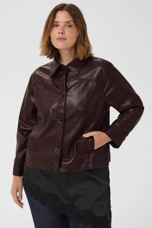 Kaffe Curve Plus Size imitatieleren jas donkerrood
