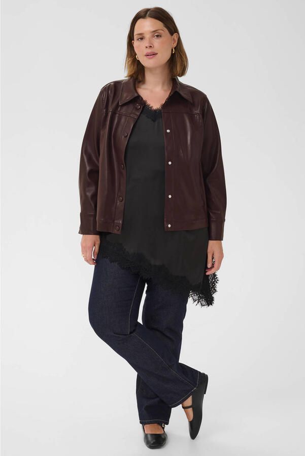 Kaffe Curve Plus Size imitatieleren jas donkerrood - Foto 3