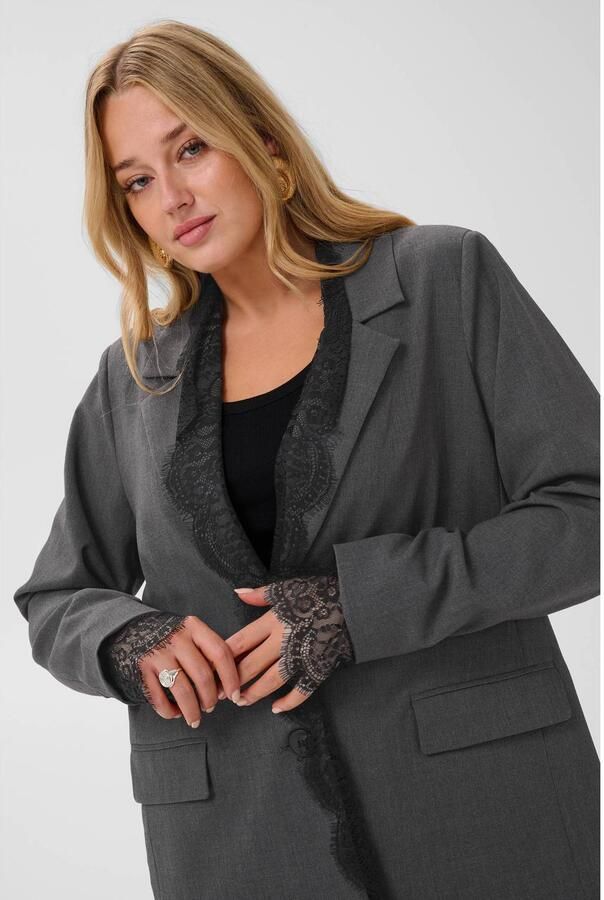 Kaffe Curve Plus Size oversized blazer grijs