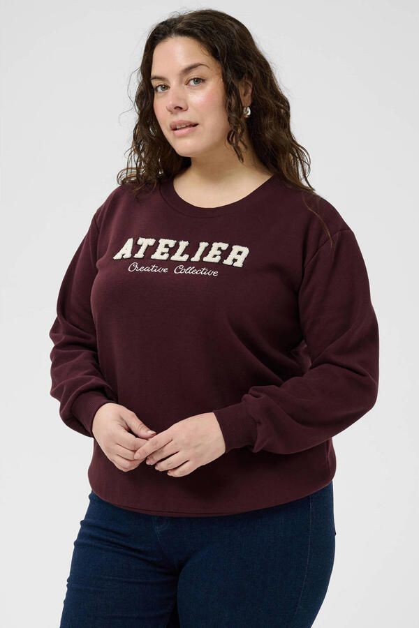 Kaffe Curve Plus Size sweater met tekst donkerrood - Foto 3