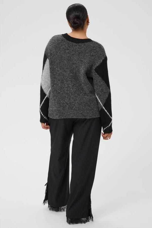 Kaffe Curve Plus Size wollen gebreide geruite trui roodbruin zwart grijs blauw - Foto 3