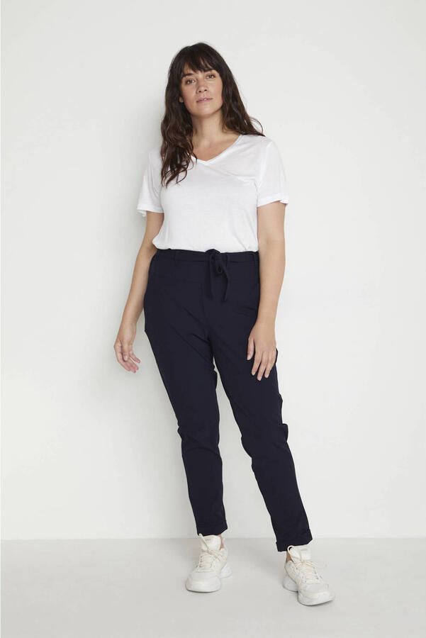 Kaffe Curve Midnight Marine Geriemde Slim-Leg Broek Blue Dames
