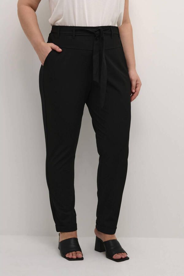Kaffe Curve Slim-leg Geriemde Zwarte Broek Black Dames