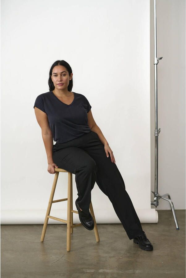 Kaffe Curve Straight-leg Zwarte Diepe Broek Black Dames
