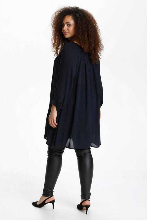 Kaffe Curve semi-transparante geweven tuniek KCami met open detail donkerblauw - Foto 3