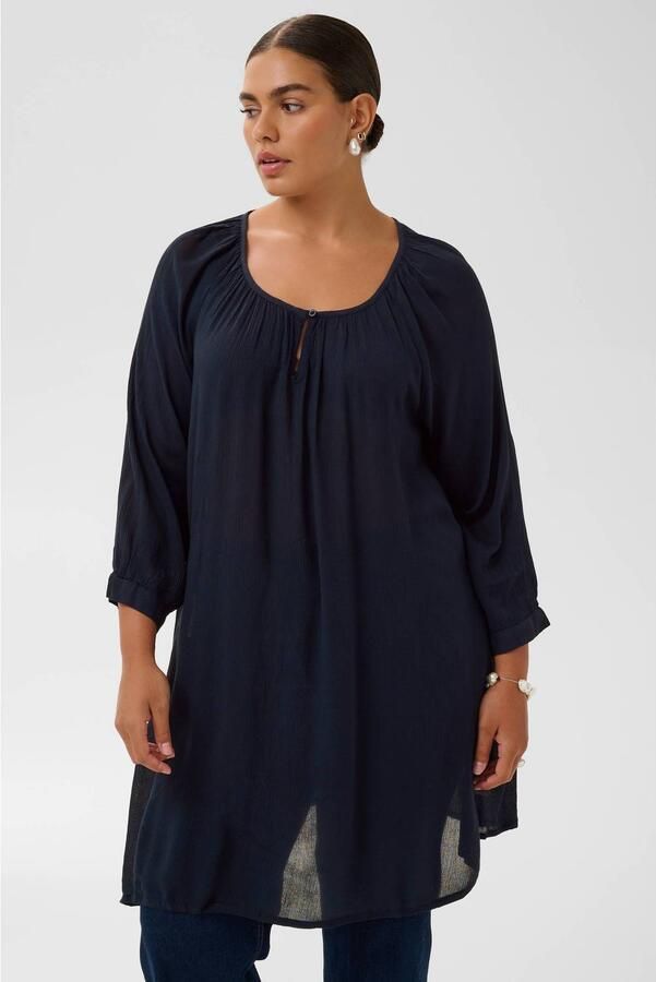 Kaffe Curve semi-transparante geweven tuniek KCami met open detail donkerblauw