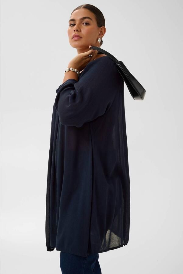 Kaffe Curve semi-transparante geweven tuniek KCami met open detail donkerblauw - Foto 3