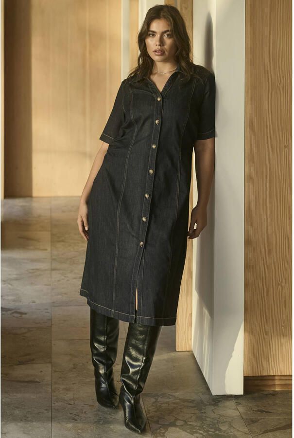 Kaffe Curve spijkerjurk Plus Size donkerblauw - Foto 2
