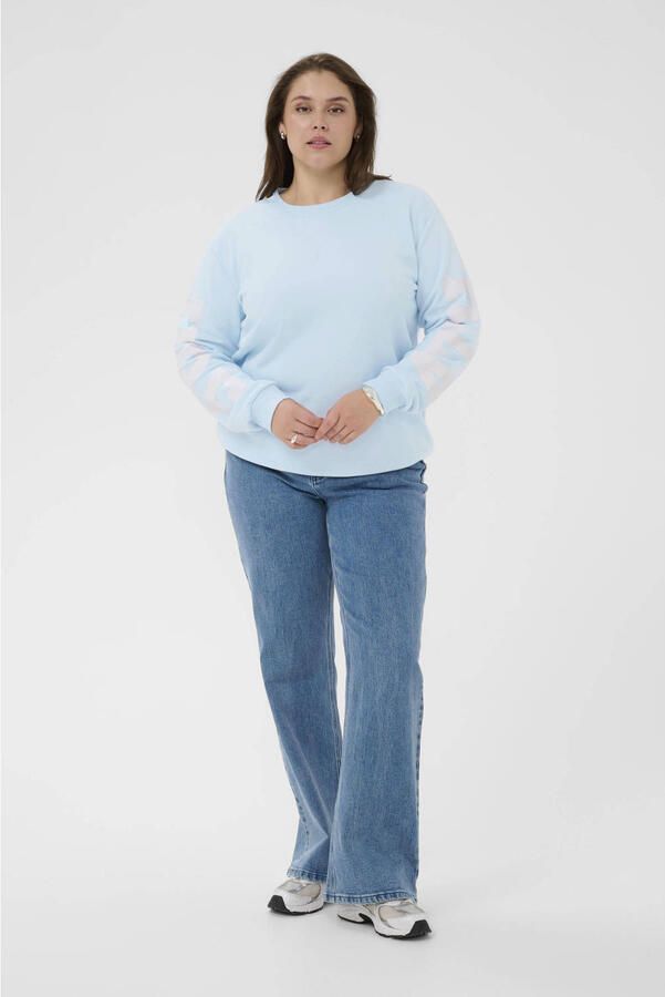 Kaffe Curve sweater met backprint lichtblauw - Foto 3