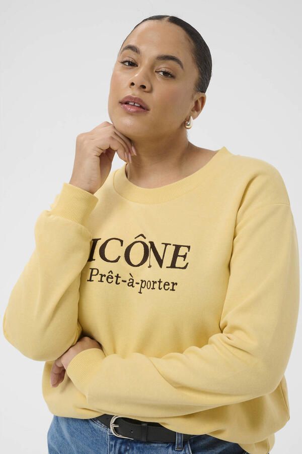 Kaffe Curve sweater Plus Size met borduursels en print geel - Foto 3
