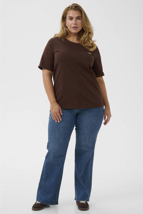 Kaffe Curve T-shirt met borduursels Plus Size donkerbruin - Foto 3