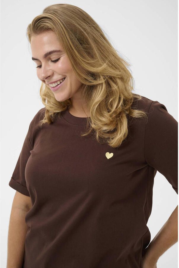 Kaffe Curve T-shirt met borduursels Plus Size donkerbruin - Foto 2