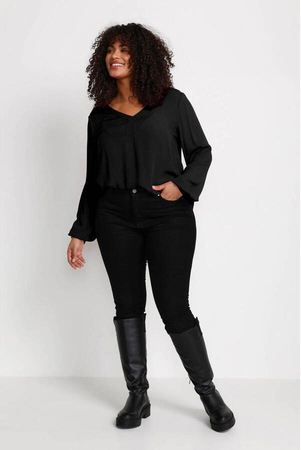 Kaffe Curve Zwart Diep V-Hals Blouse Black Dames - Foto 3