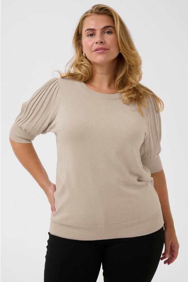 Kaffe Curve top met glitters Plus Size beige