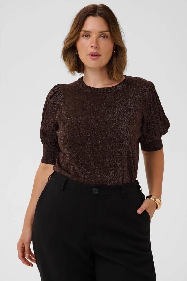 Kaffe Curve top met glitters Plus Size donkerbruin