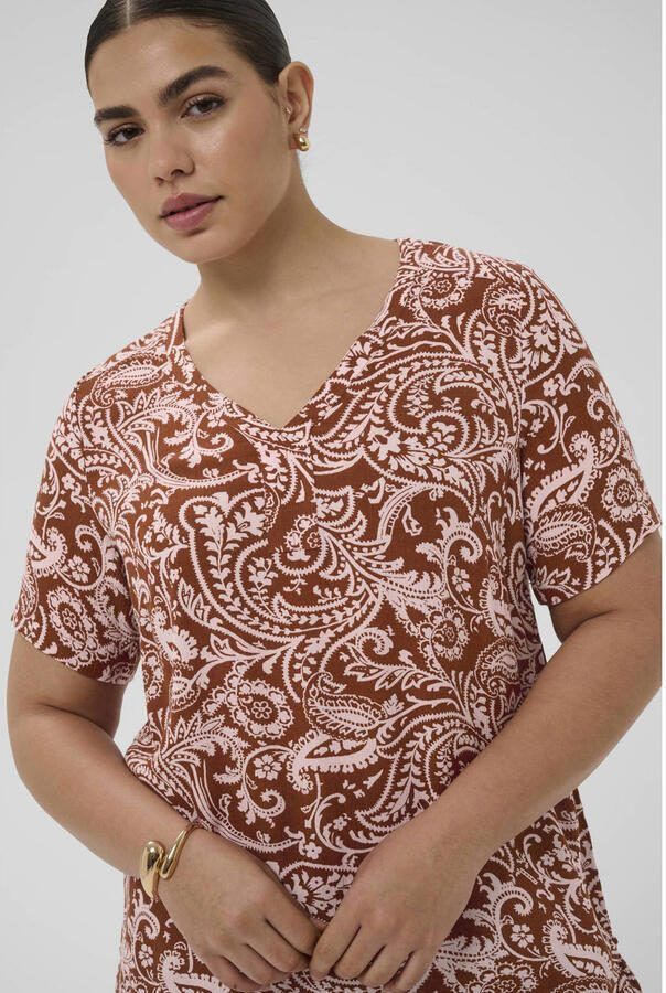 Kaffe Curve top met paisley print bruin