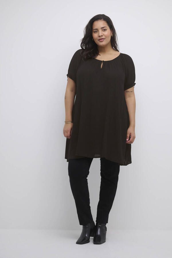 Kaffe Curve semi-transparante tuniek KCami met open detail zwart