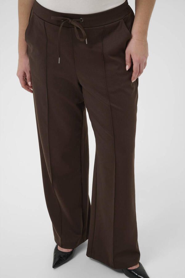 Kaffe Curve viscose high waist wide leg broek Plus Size donkerbruin - Foto 2