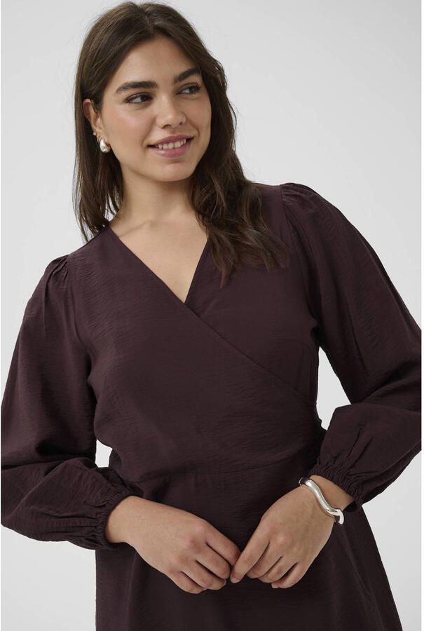 Kaffe Curve viscose maxi wikkeljurk Plus Size donkerbruin - Foto 2
