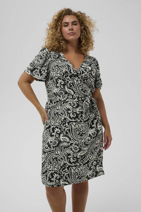 Kaffe Curve wikkel- overslagjurk met paisley print zwart - Foto 2