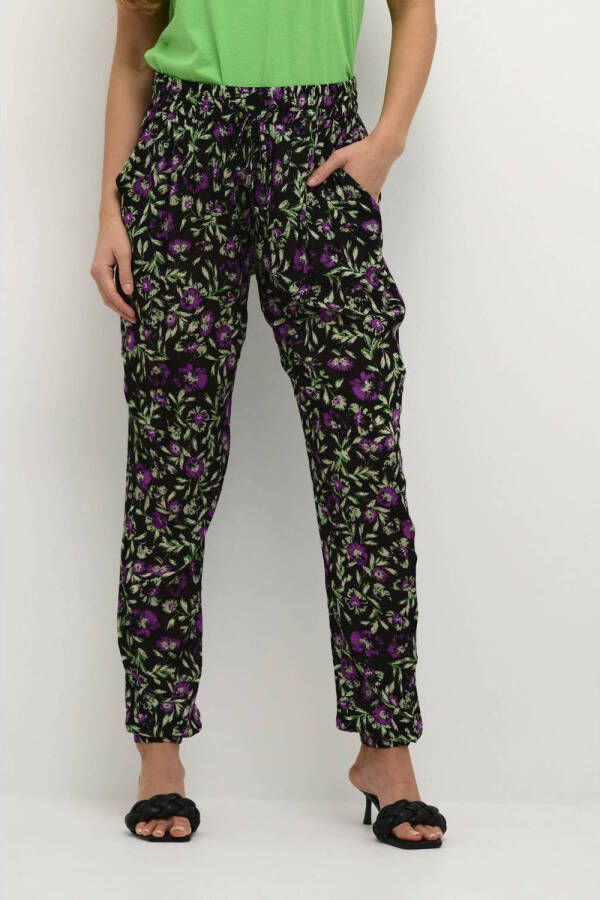 Kaffe gebloemde tapered fit broek KAisolde zwart paars groen